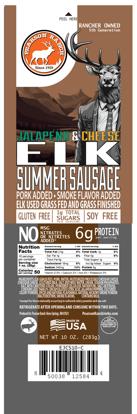 Wholesale Elk Jalapeno Cheese Summer Sausage 10oz - (order in EACH quantities)