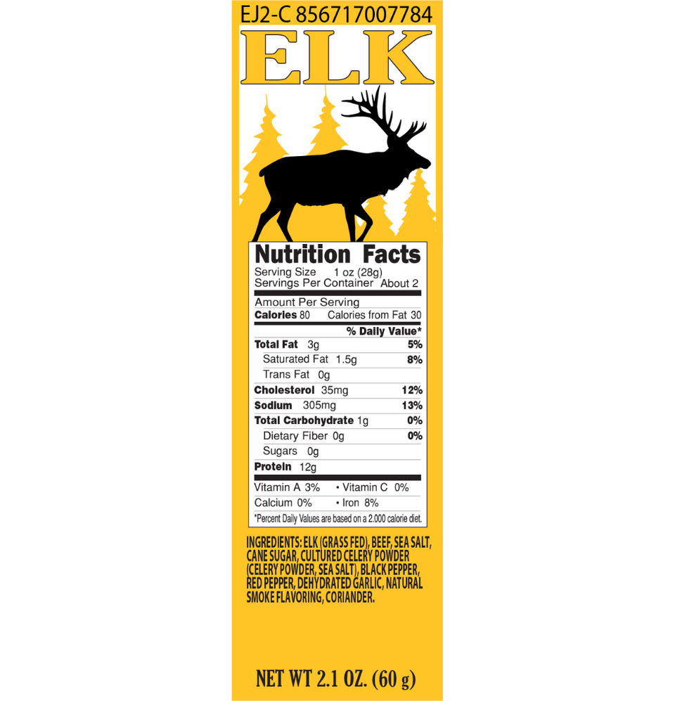 
                  
                    Greenhorn Sampler - Elk Jerky Bag Nutrition Facts
                  
                
