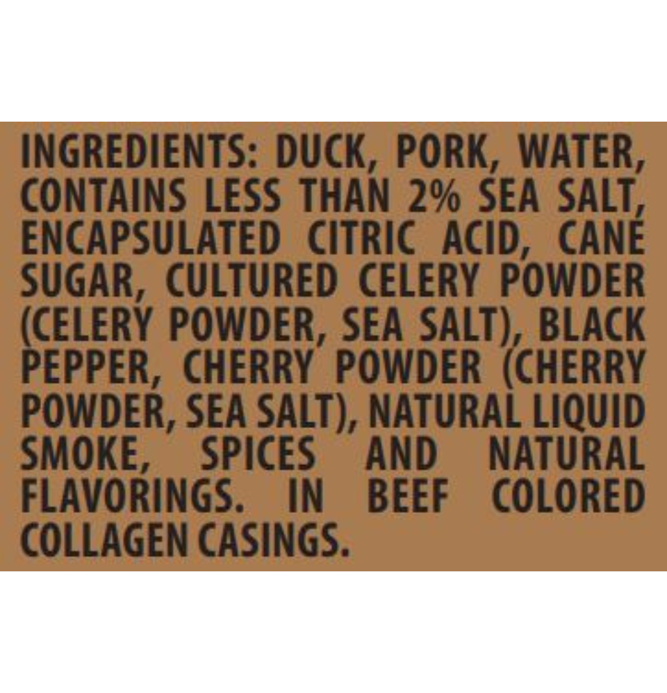 
                  
                    Duck Protein Snack Sticks Ingredients
                  
                