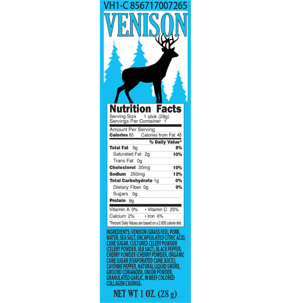 
                  
                    Venison Snack Stick Nutrition Facts
                  
                