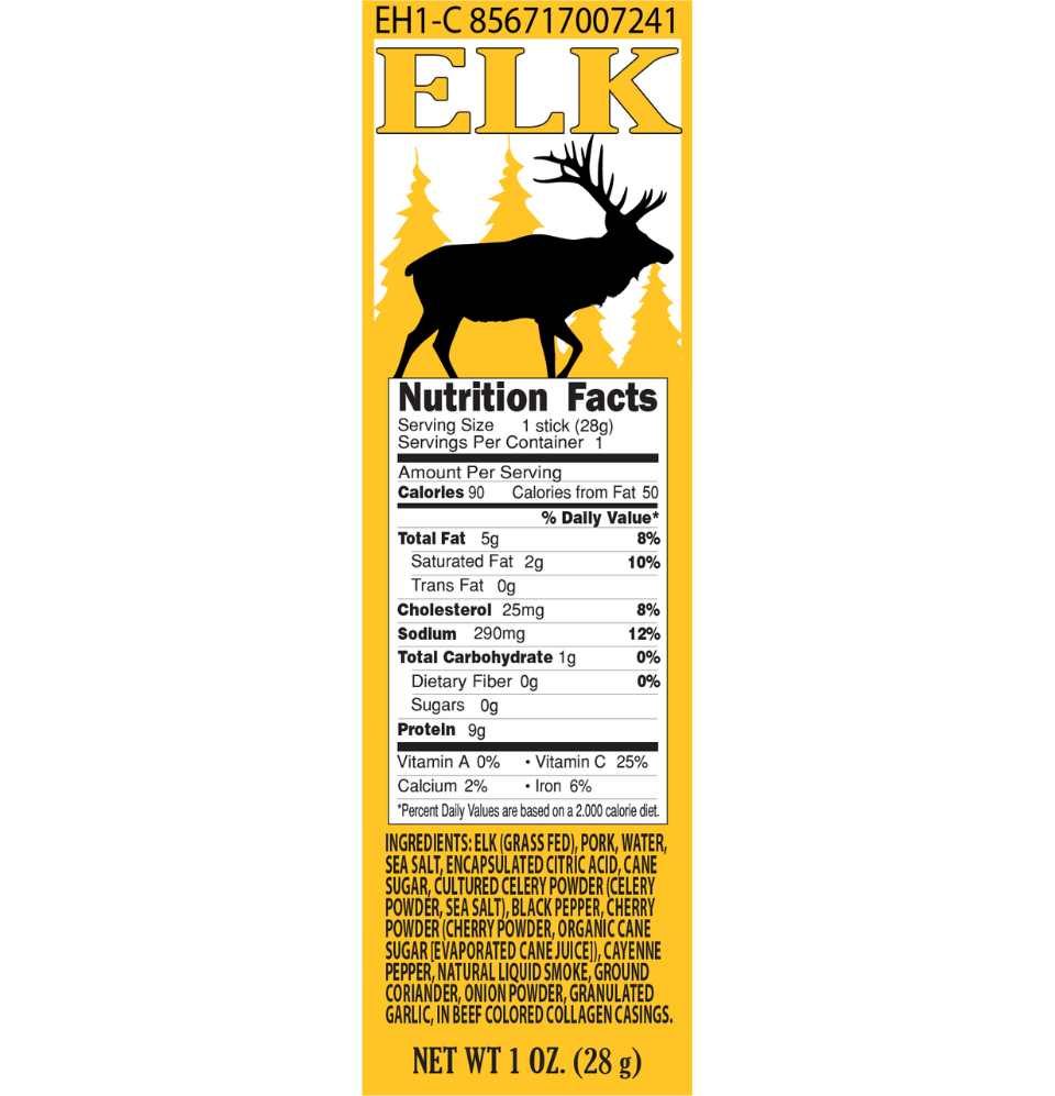 
                  
                    Elk Protein Snack Sticks Nutrition Facts
                  
                