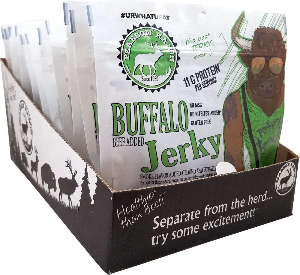 Wholesale Buffalo Jerky Display Tray - 12 each 2.1oz Resealable Bags - Pearson Ranch Jerky