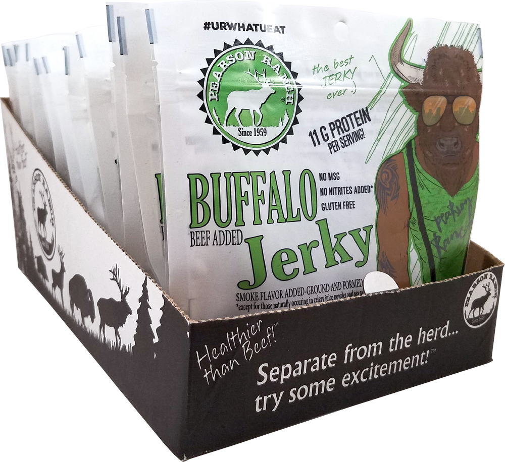 
                  
                    Wholesale Buffalo Jerky Display Tray - 12 each 2.1oz Resealable Bags - Pearson Ranch Jerky
                  
                