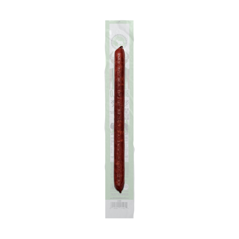 
                  
                    Buffalo Snack Stick that is low fat, low carb, high protein, natural, and zero sugar. The perfect meat snack to stay healthy and give you the energy you need.  The back of the jerky stick package.,
                  
                