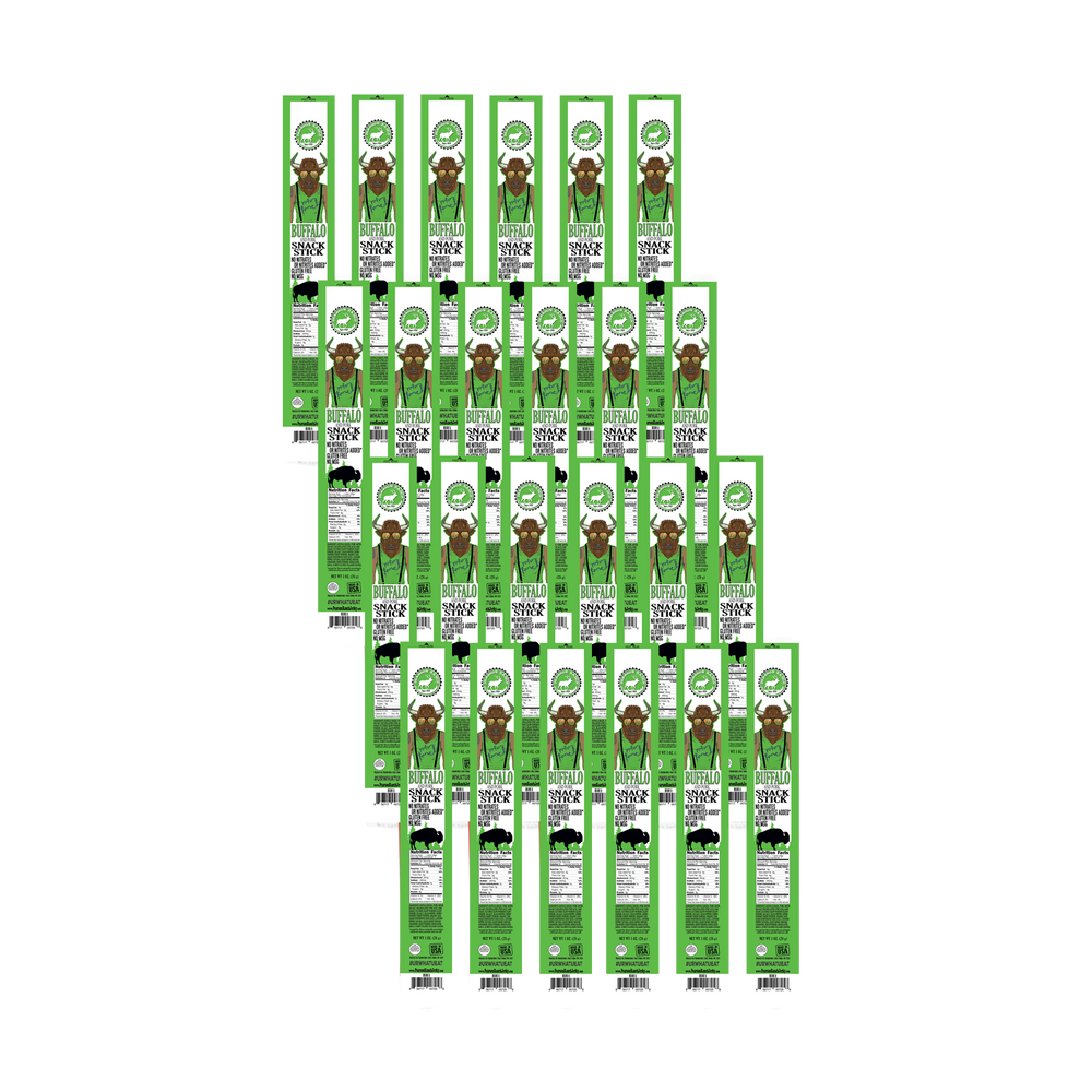 
                  
                    Buffalo Snack Stick that is low fat, low carb, high protein, natural, and zero sugar. The perfect meat snack to stay healthy and give you the energy you need.  A pack of 24 buffalo jerky sticks. 
                  
                