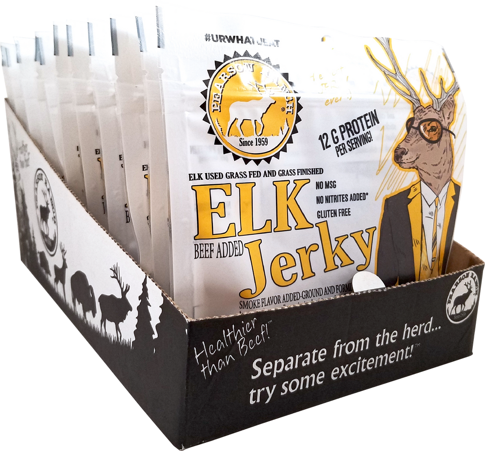 Wholesale Elk Jerky Display Tray - 12 each 2.1oz Resealable Bags - Pearson Ranch Jerky