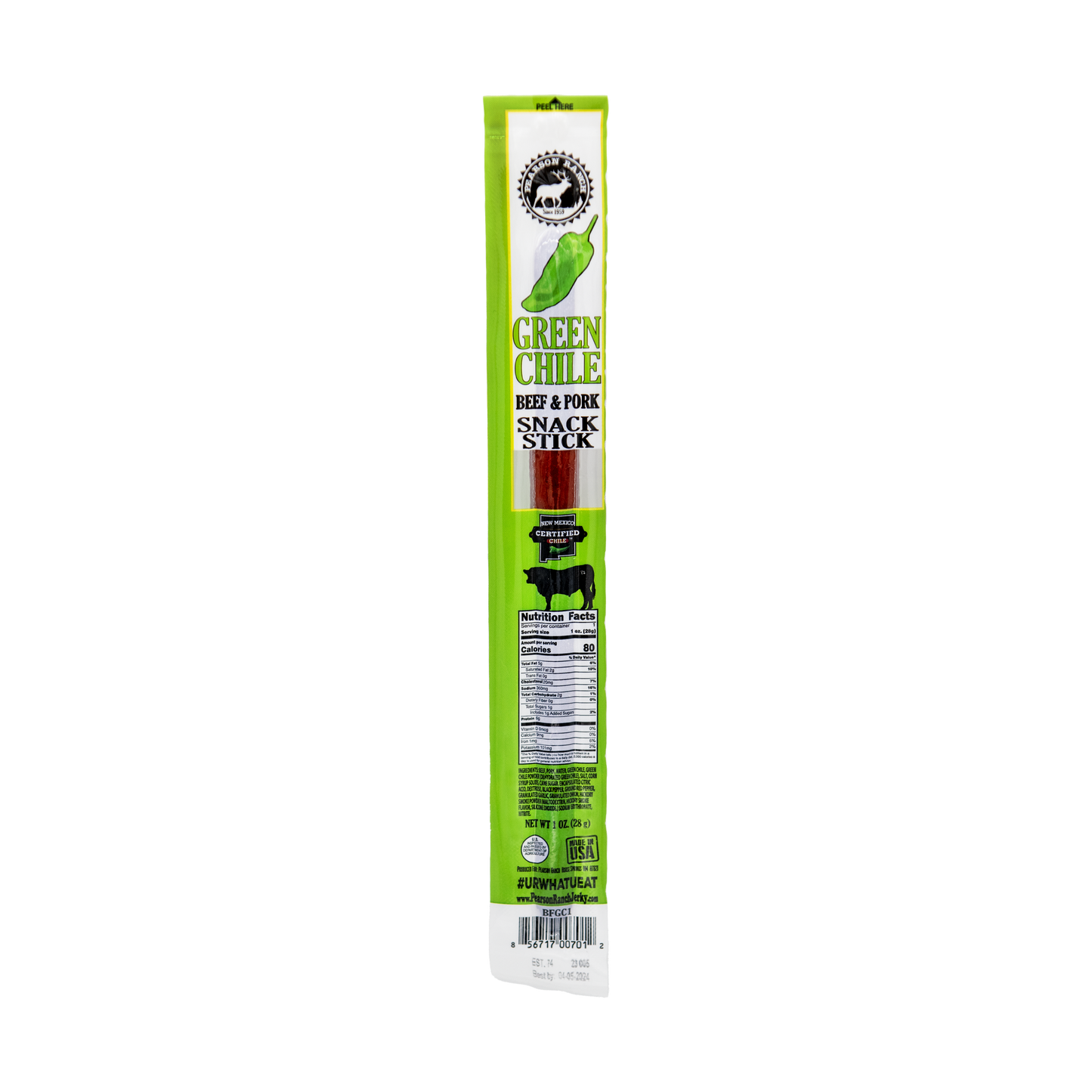 Wholesale Green Chile Beef & Pork Snack Stick - 24 count caddy - Pearson Ranch Jerky