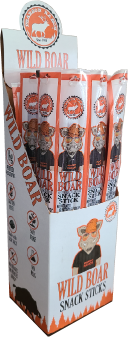 Wholesale Wild Boar Hickory Snack Stick - 24 count caddy - Pearson Ranch Jerky