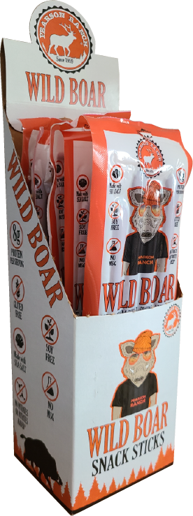 Wholesale Wild Boar Hickory Snack Sticks - 6 count multi-pack caddy - Pearson Ranch Jerky